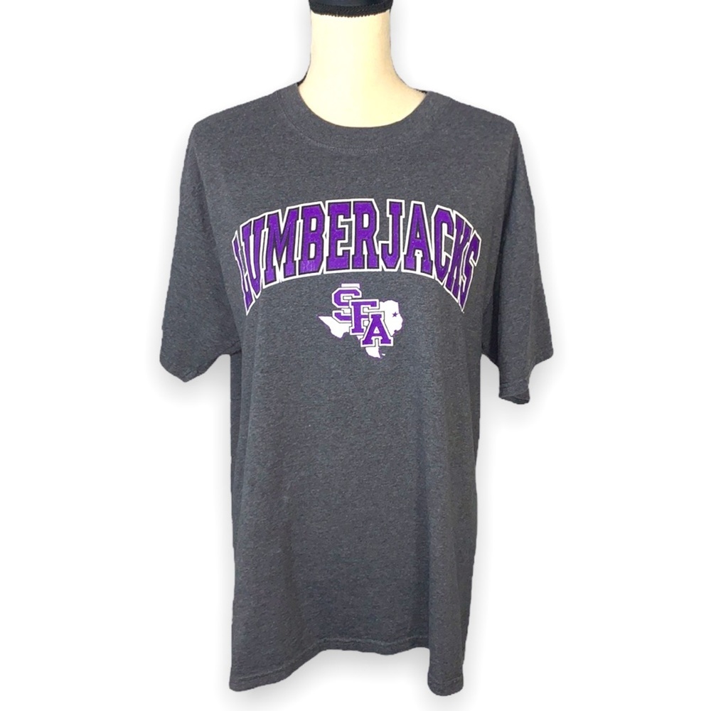 SFA Lumberjacks Gray Short Sleeve Crewneck Graphic T Shirt Size Large